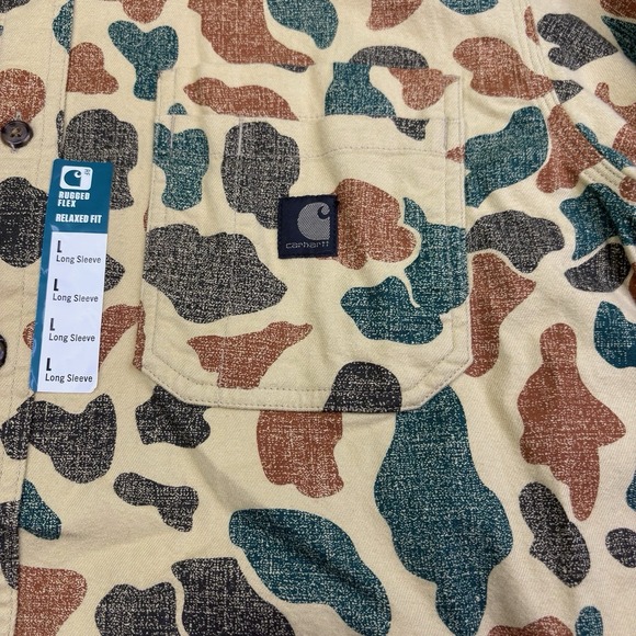 Carhartt Rugged Flex Button Up Shirt Relaxed Fit Duck Camo Mens L Large NWT - Picture 3 of 15